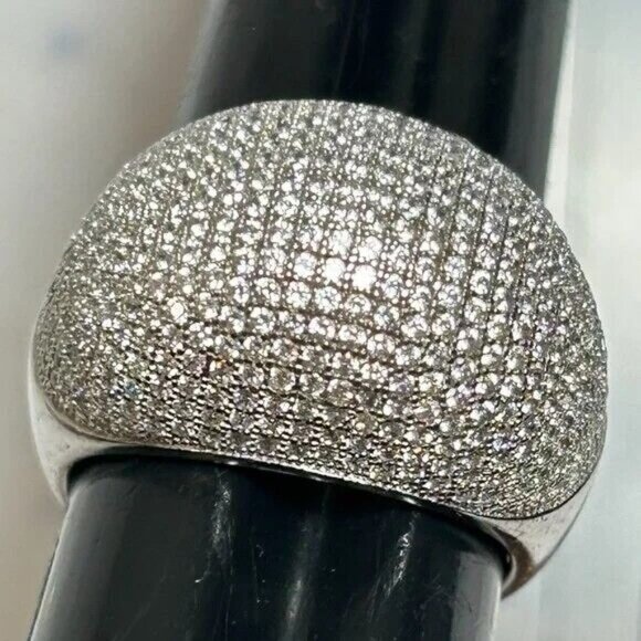 Gorgeous Signed Sterling Silver Micro Pave Clear CZ Sparkling Dome Ring Size 8 - Picture 2 of 14